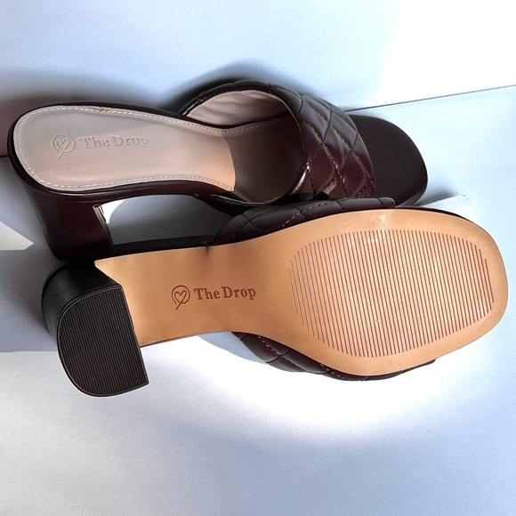 The Drop Quilted Chocolate High Block Heeled Mule Open Toe Sandal Ladies 7.5 - Picture 4 of 10